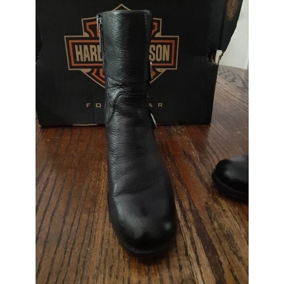 Size 6 Harley Davidson Black Leather Sadie Casual Cuff Boots Booties Chunky Heel - Picture 8 of 12